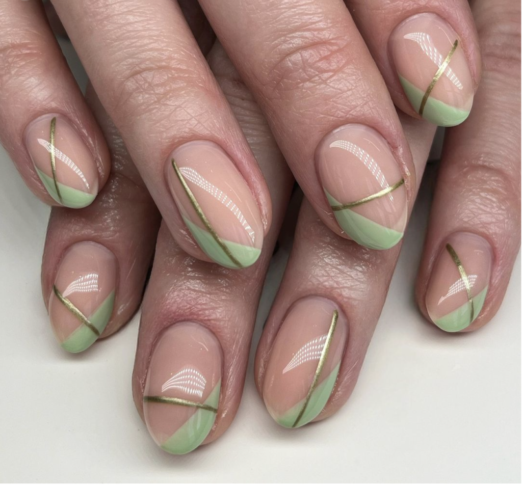 green and gold abstract nail art